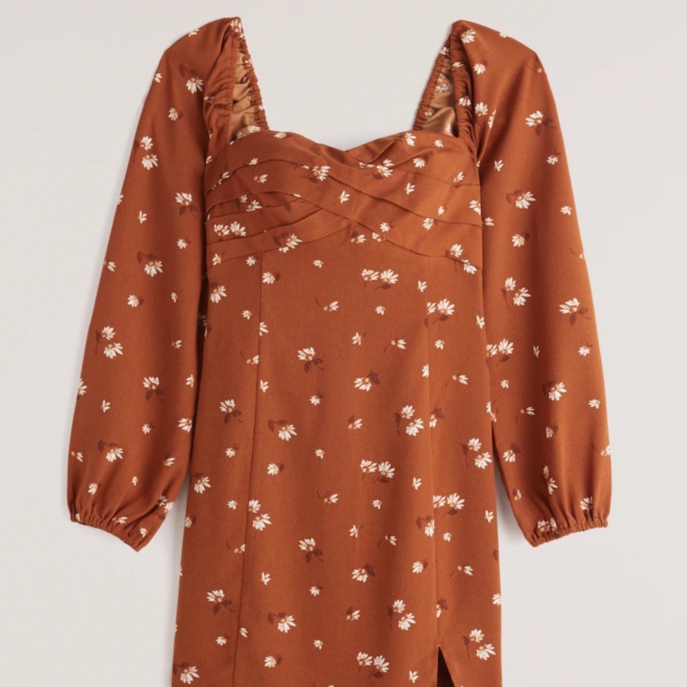 Abercrombie Long-Sleeve Draped Bodice Mini Dress in Orange Spice - Medium Petite